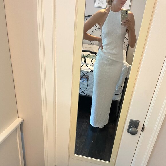 Anthropologie Ronny Kobo White Sequin Halter Dress - Picture 8 of 11